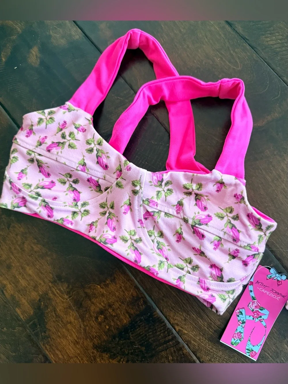 Betsey Johnson Pink Floral Girls' Sports Bra CHOOSE SIZE Child M or L